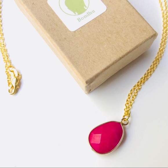 **Sold Out** Fuchsia Jade Drop 14K Gold Necklace - Picture 4 of 5